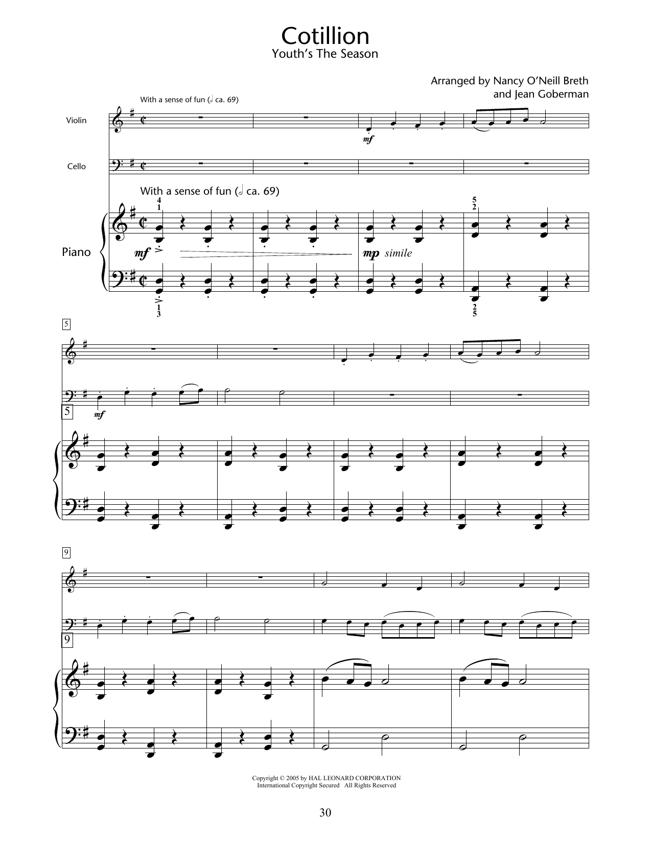 Download Nancy O'Neill Breth & Jean Goberman Cotillon (Youth's The Season) Sheet Music and learn how to play Educational Piano Ensemble PDF digital score in minutes
