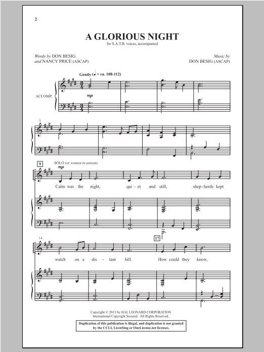 Download Nancy Price A Glorious Night Sheet Music and learn how to play SATB PDF digital score in minutes