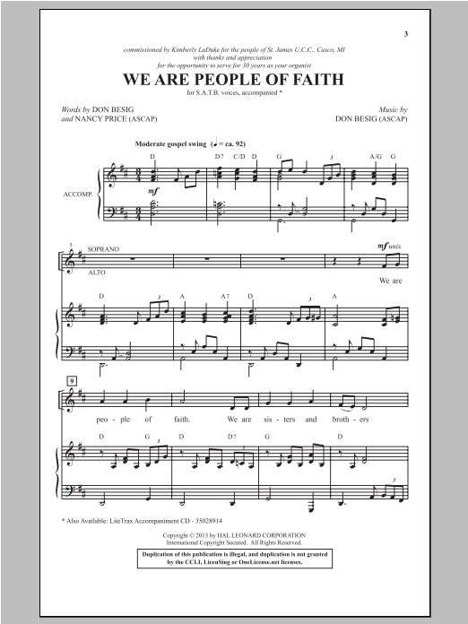 Download Nancy Price We Are People Of Faith Sheet Music and learn how to play SATB PDF digital score in minutes