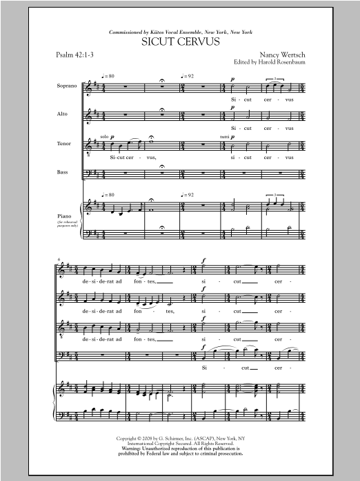 Download Nancy Wertsch Sicut Cervus Sheet Music and learn how to play SATB PDF digital score in minutes