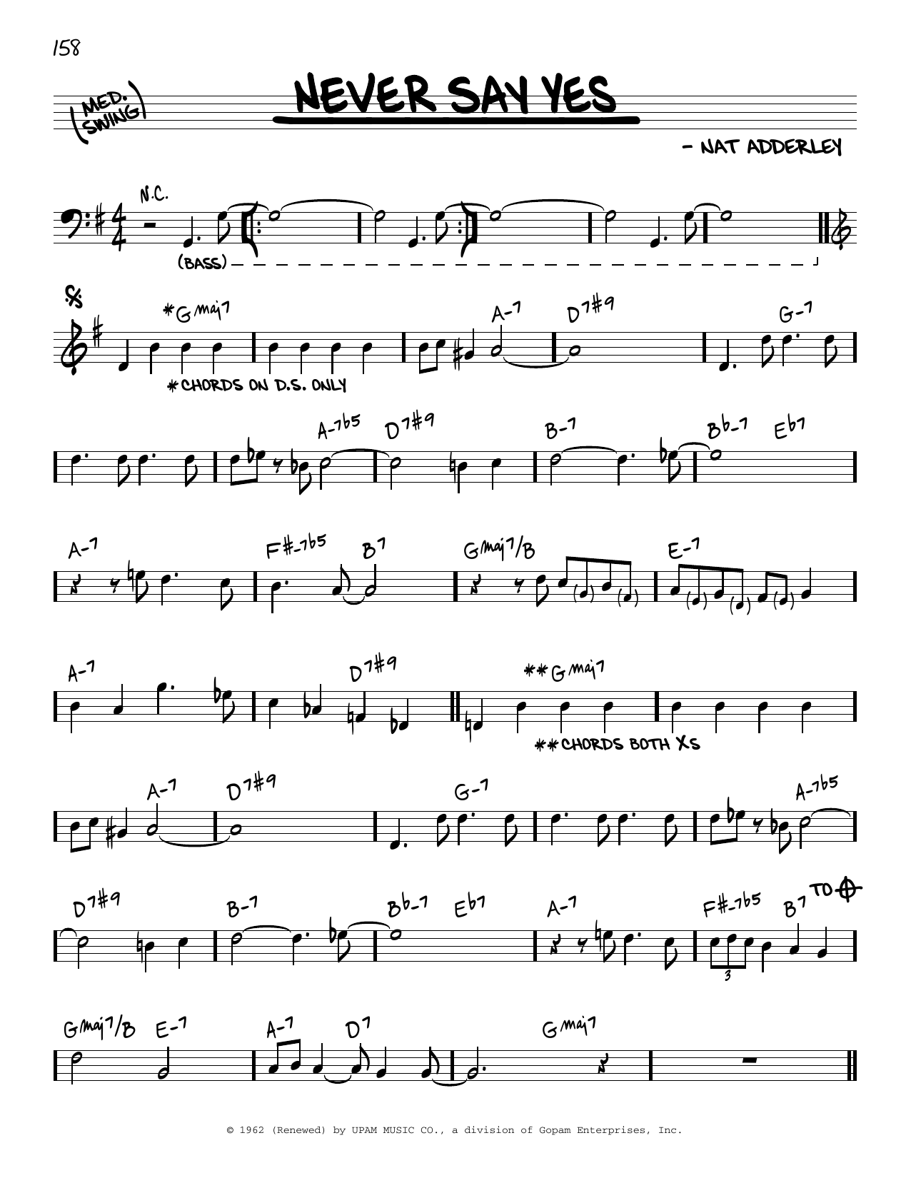 Download Nancy Wilson & Cannonball Adderley Never Say Yes Sheet Music and learn how to play Real Book – Melody & Chords PDF digital score in minutes