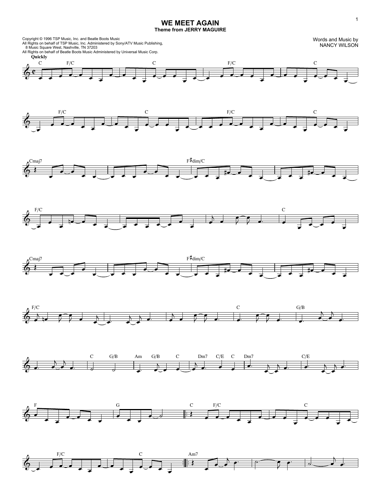 Download Nancy Wilson We Meet Again Sheet Music and learn how to play Melody Line, Lyrics & Chords PDF digital score in minutes