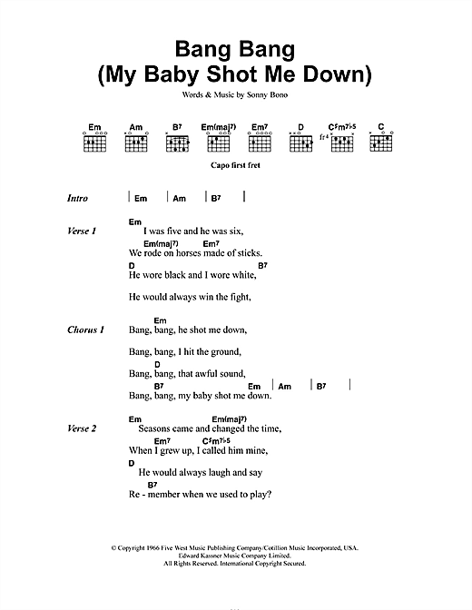 Nancy Sinatra Bang Bang My Baby Shot Me Down Sheet Music Notes 