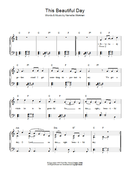 Download Nanette Workman This Beautiful Day Sheet Music and learn how to play Easy Piano PDF digital score in minutes