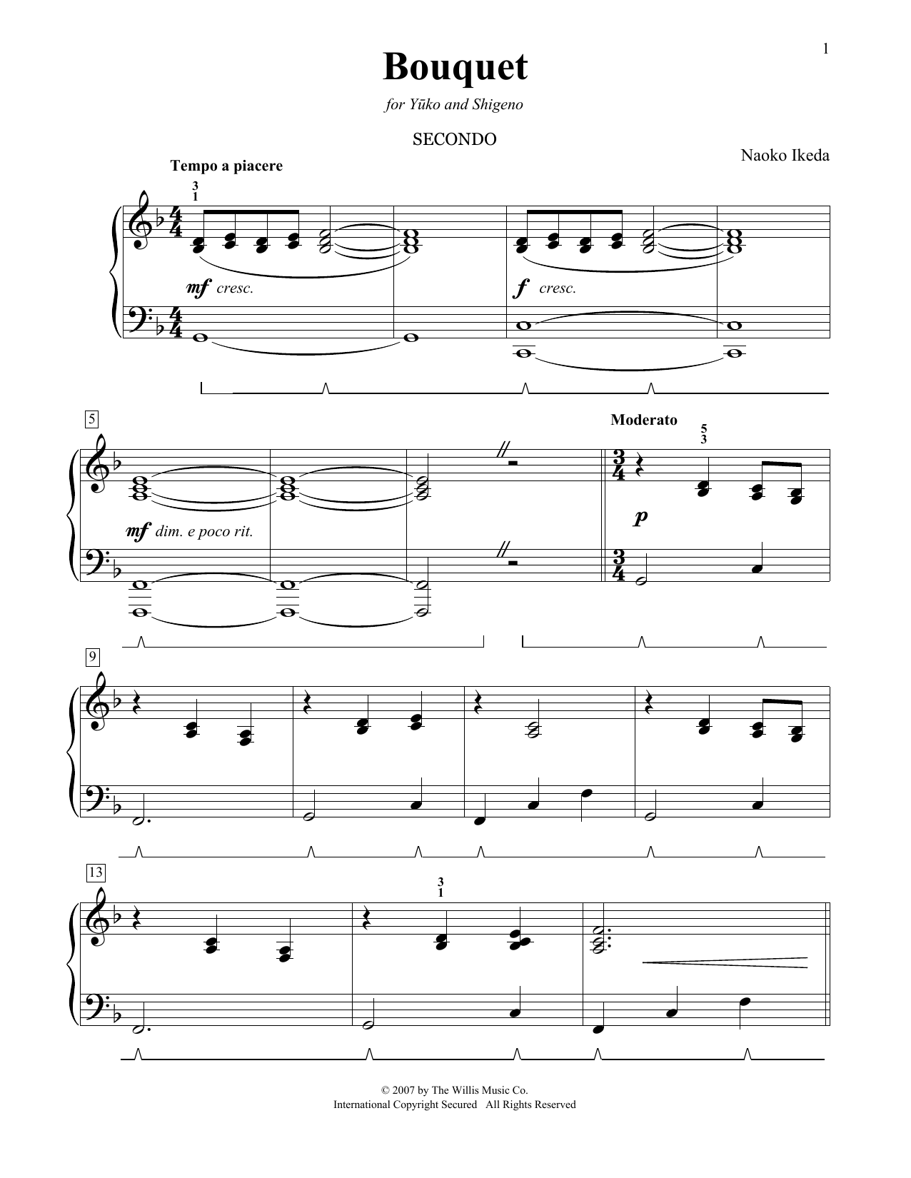 Download Naoko Ikeda Bouquet Sheet Music and learn how to play Piano PDF digital score in minutes