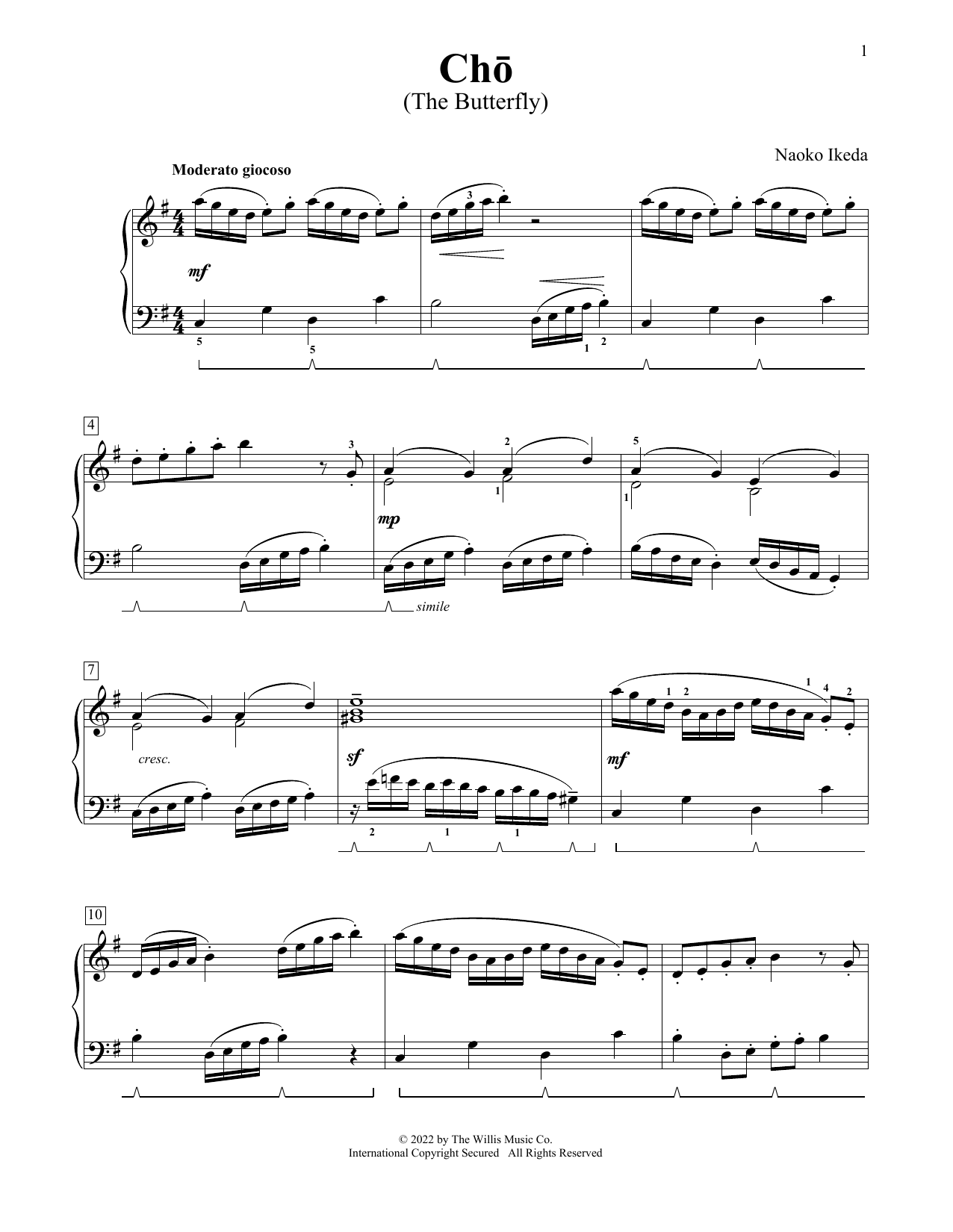 Download Naoko Ikeda Cho (The Butterfly) Sheet Music and learn how to play Educational Piano PDF digital score in minutes