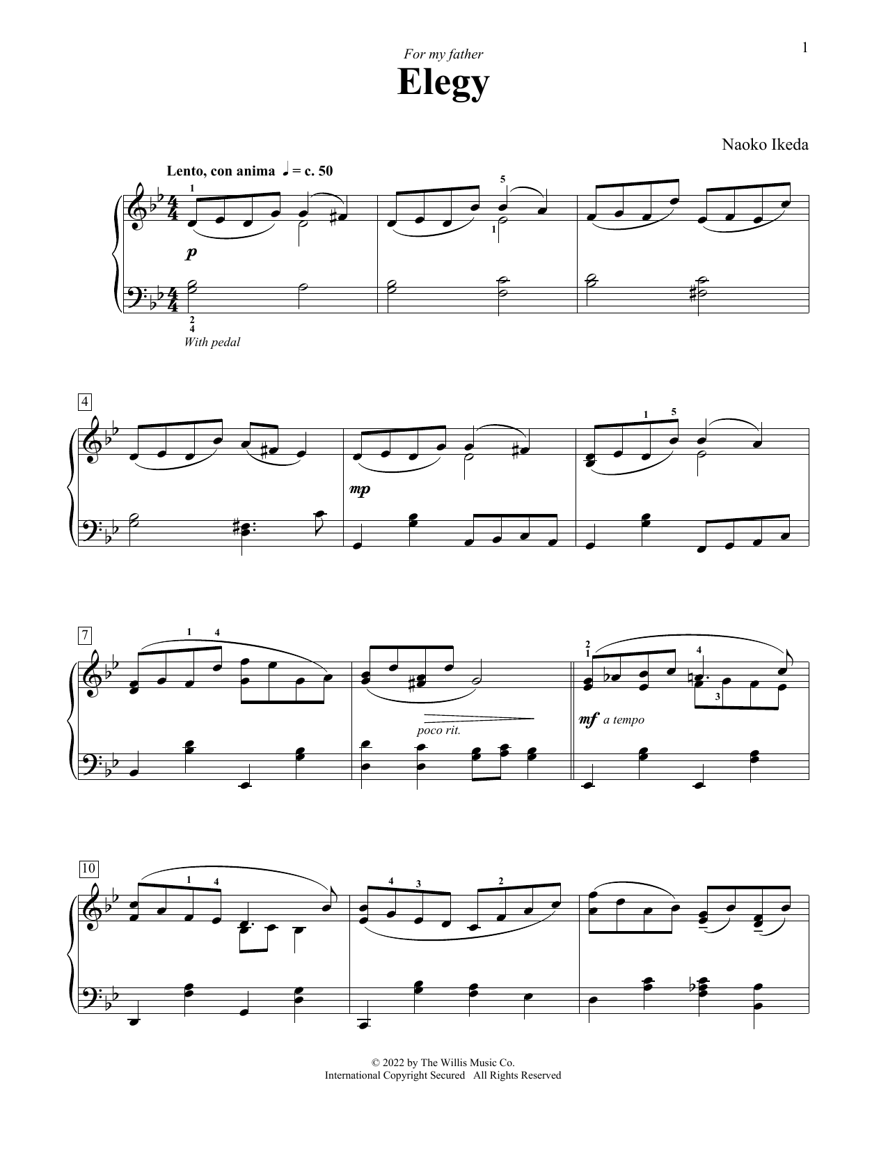 Download Naoko Ikeda Elegy Sheet Music and learn how to play Educational Piano PDF digital score in minutes