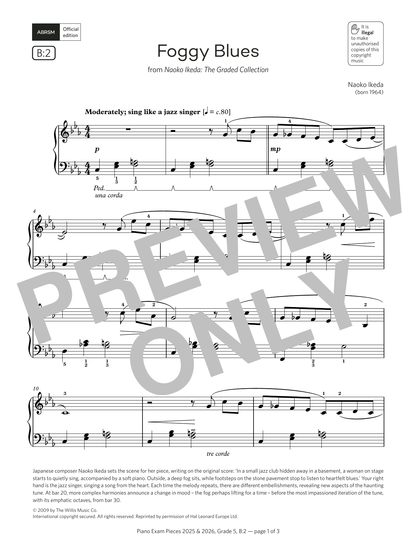 Download Naoko Ikeda Foggy Blues (Grade 5, list B2, from the ABRSM Piano Syllabus 2025 & 2026) Sheet Music and learn how to play Piano Solo PDF digital score in minutes