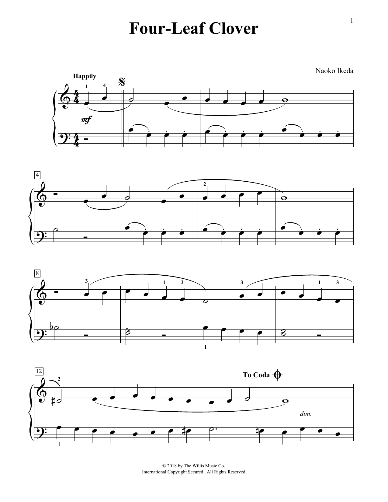 Download Naoko Ikeda Four-Leaf Clover Sheet Music and learn how to play Educational Piano PDF digital score in minutes