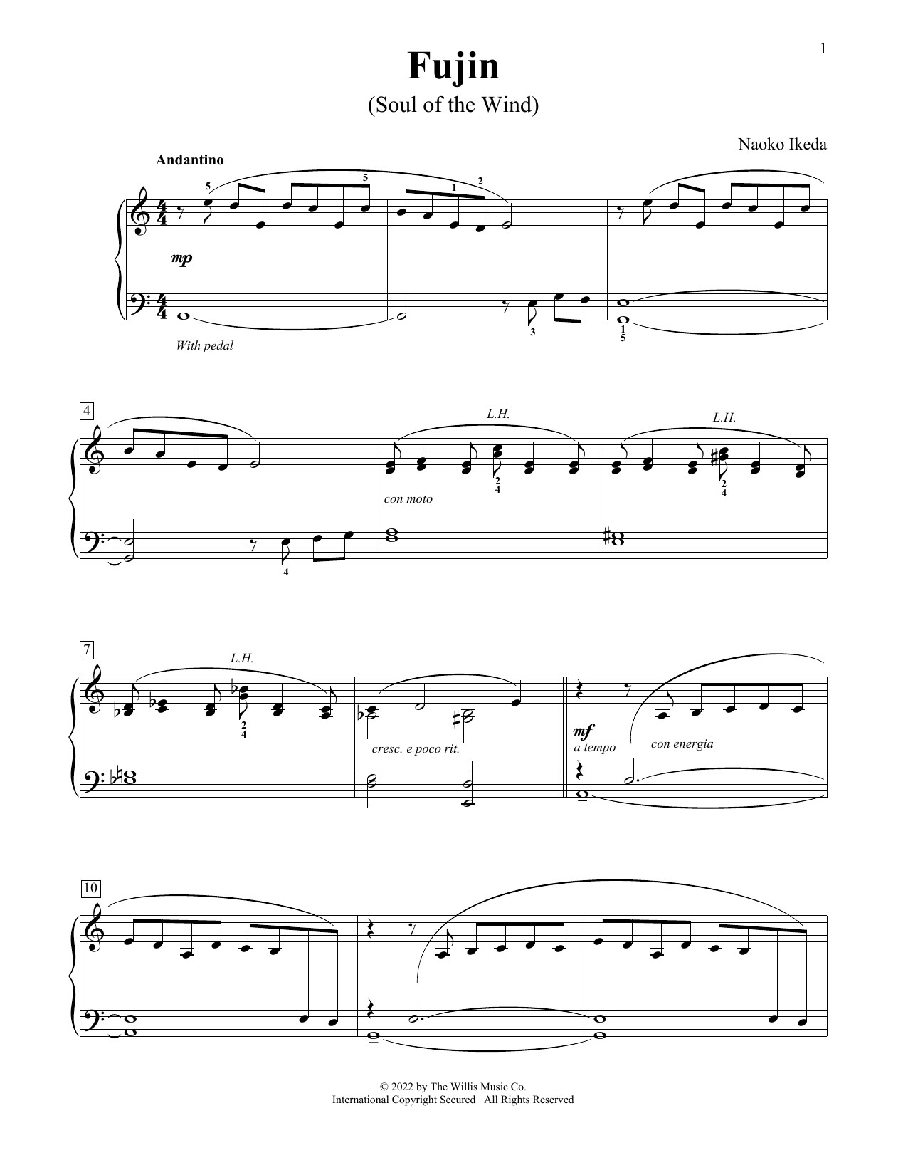 Download Naoko Ikeda Fujin (Soul Of The Wind) Sheet Music and learn how to play Educational Piano PDF digital score in minutes
