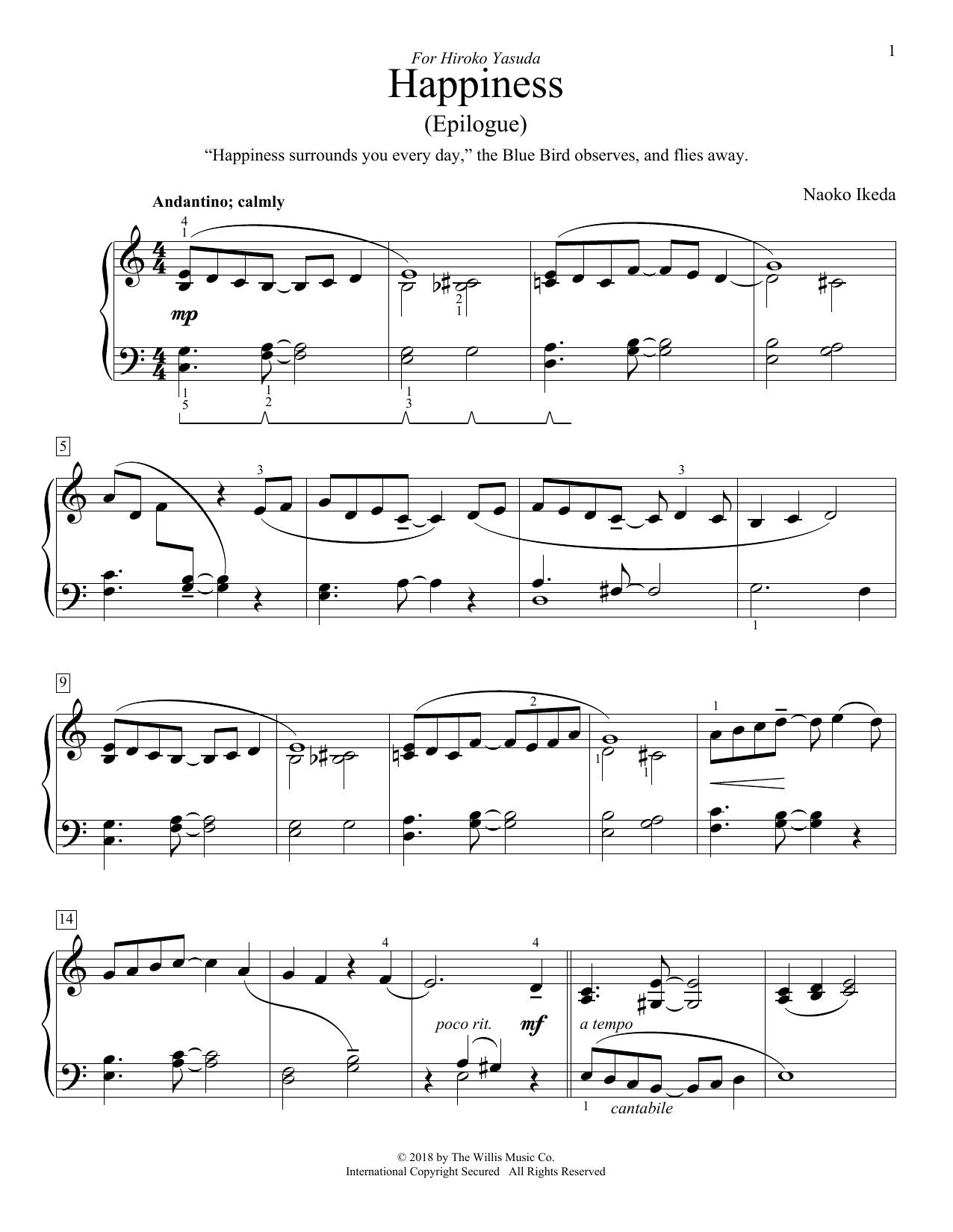 Download Naoko Ikeda Happiness (Epilogue) Sheet Music and learn how to play Educational Piano PDF digital score in minutes