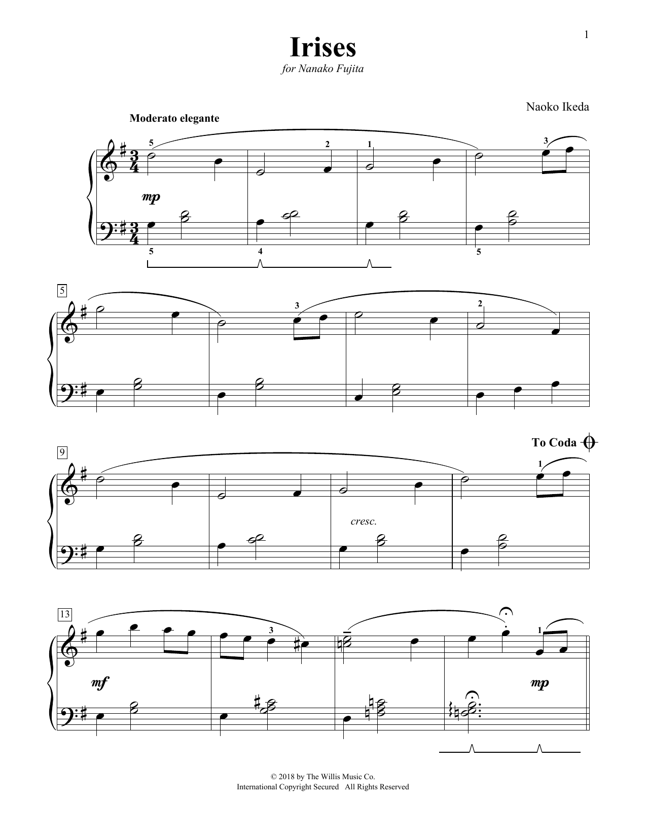 Download Naoko Ikeda Irises Sheet Music and learn how to play Educational Piano PDF digital score in minutes