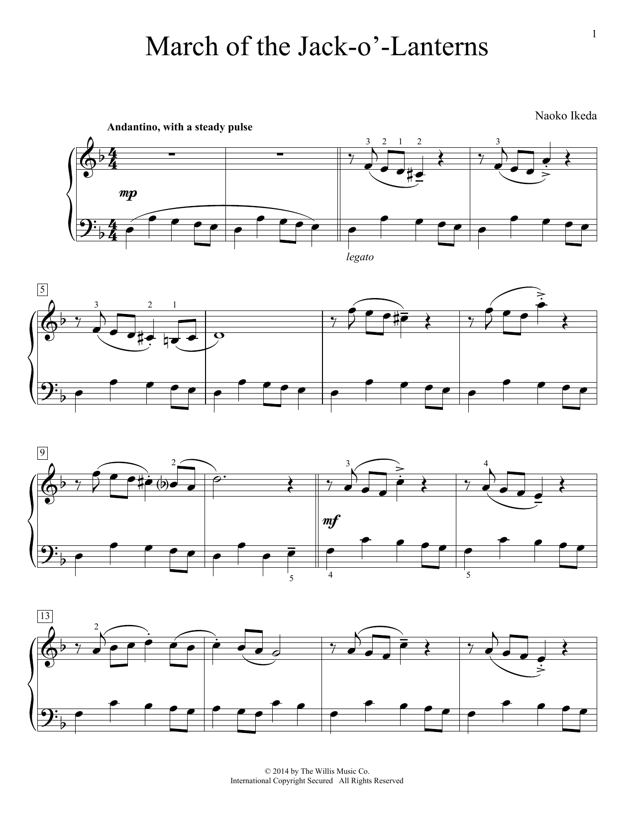 Download Naoko Ikeda March Of The Jack-O'-Lanterns Sheet Music and learn how to play Easy Piano PDF digital score in minutes