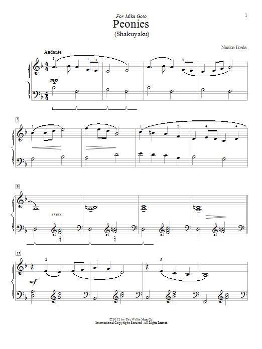 Download Naoko Ikeda Peonies (Shakuyaku) Sheet Music and learn how to play Piano PDF digital score in minutes