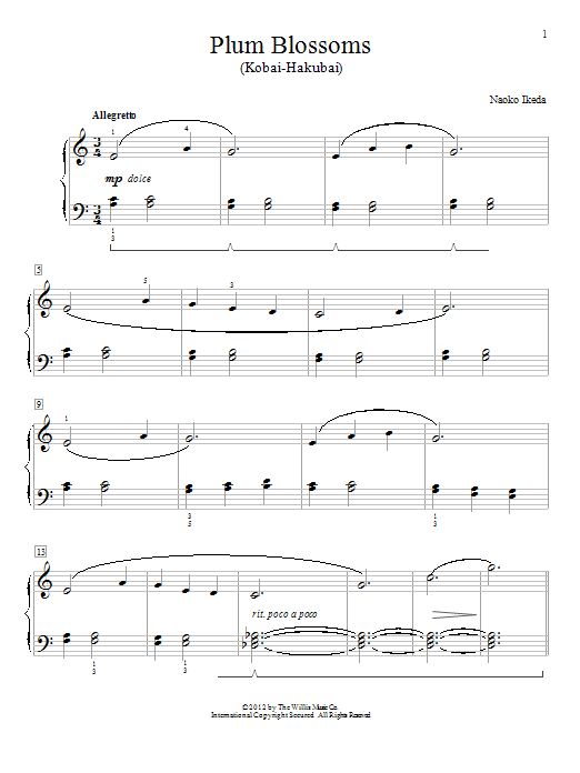 Download Naoko Ikeda Plum Blossoms (Kobai-Hakubai) Sheet Music and learn how to play Piano PDF digital score in minutes