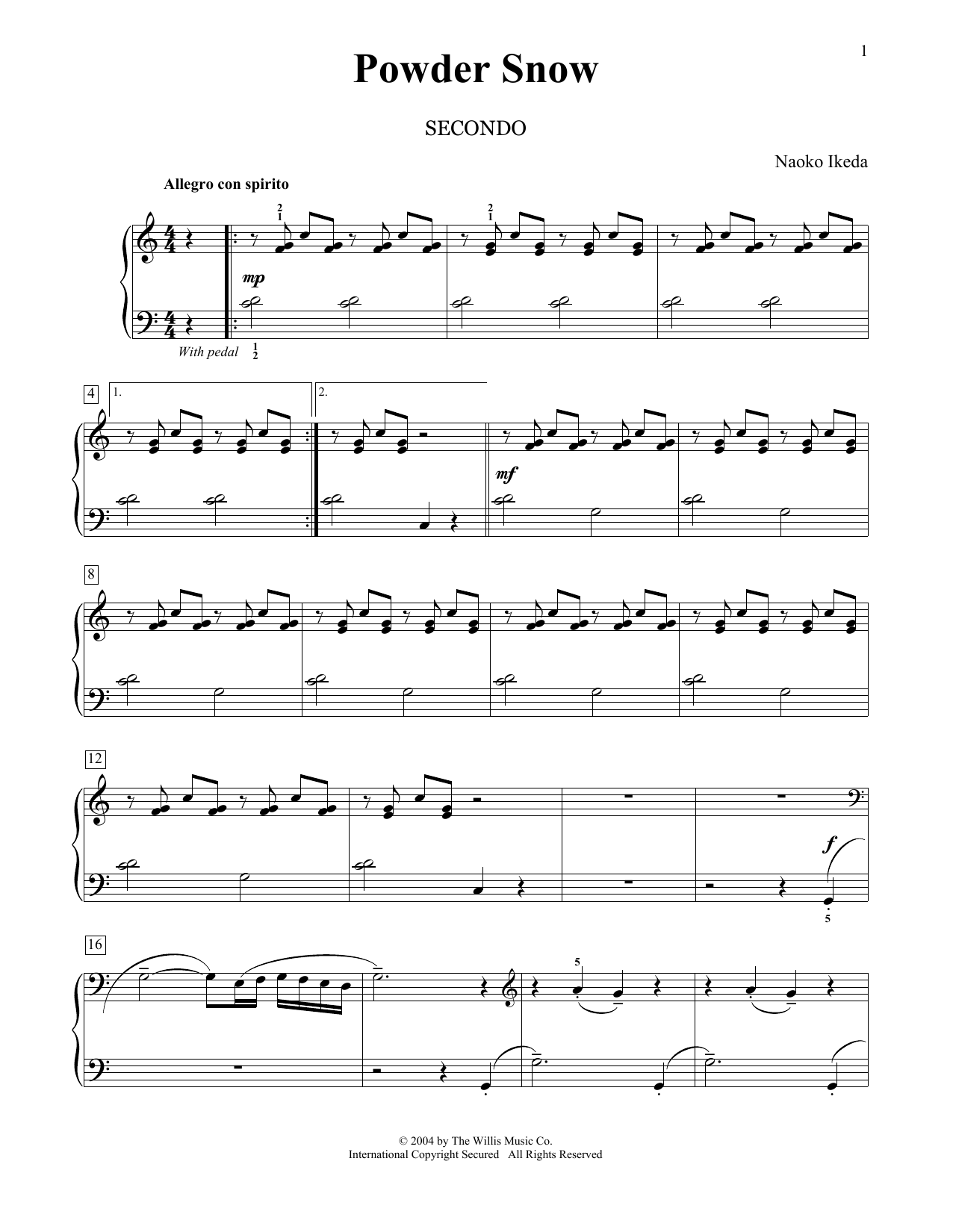 Download Naoko Ikeda Powder Snow Sheet Music and learn how to play Piano Duet PDF digital score in minutes