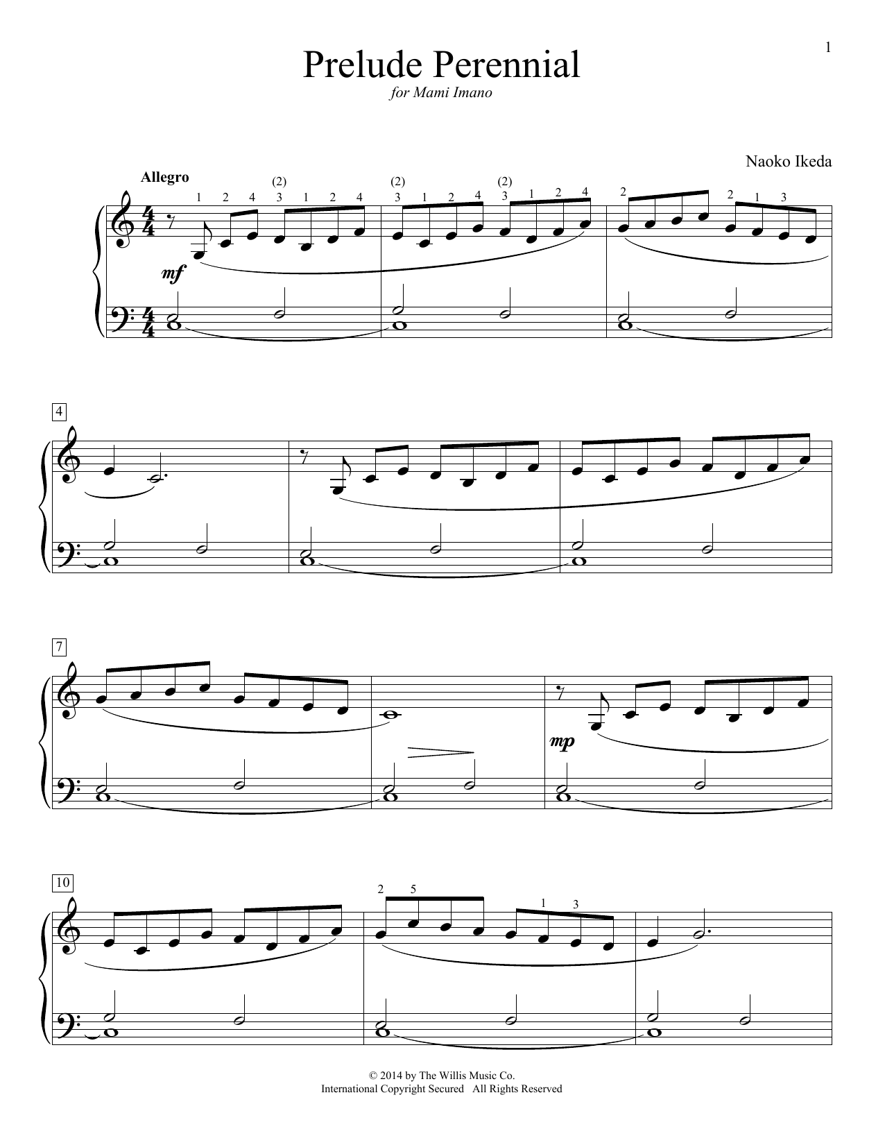 Download Naoko Ikeda Prelude Perennial Sheet Music and learn how to play Easy Piano PDF digital score in minutes