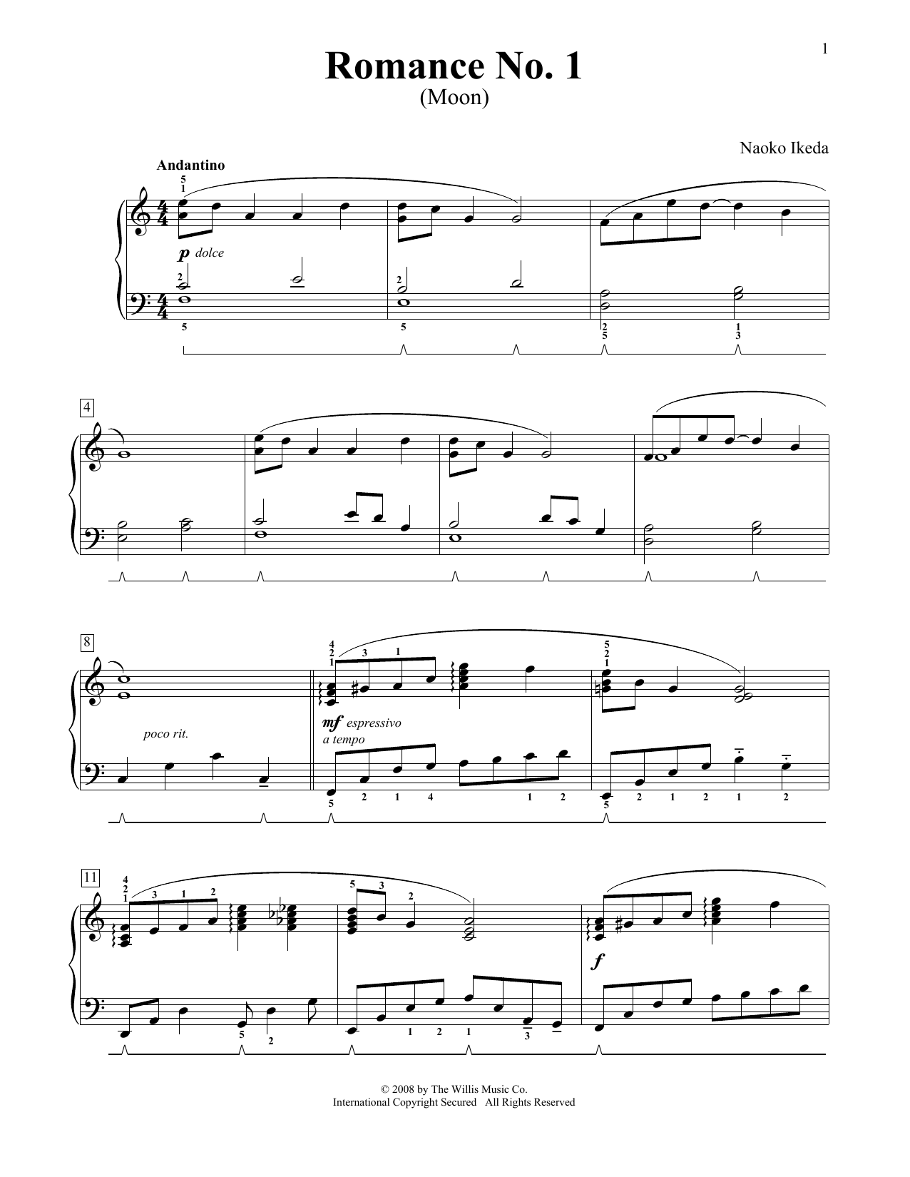 Download Naoko Ikeda Two Romances Sheet Music and learn how to play Easy Piano PDF digital score in minutes