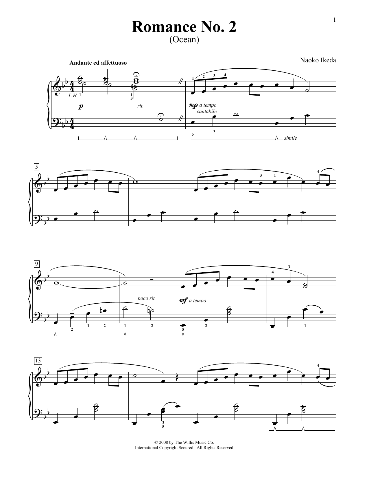 Download Naoko Ikeda Romance No. 2 (Ocean) Sheet Music and learn how to play Educational Piano PDF digital score in minutes
