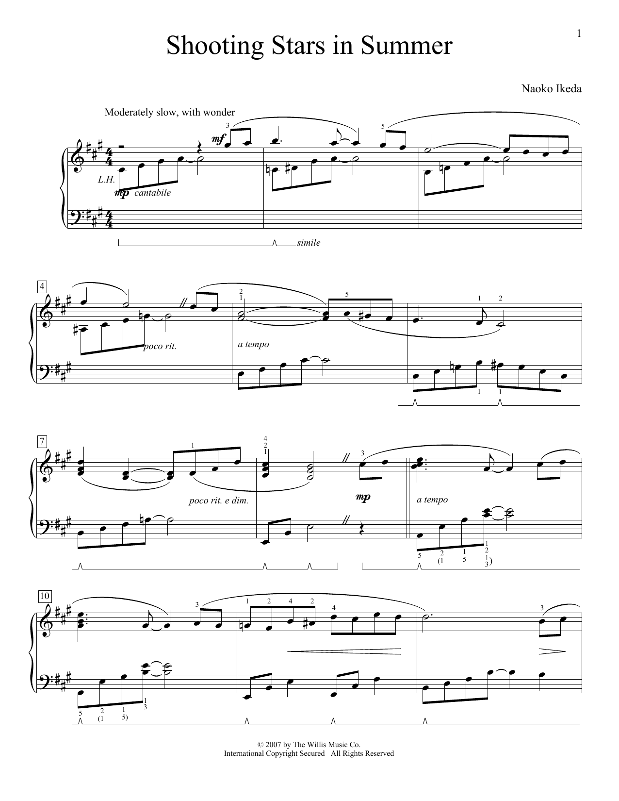 Download Naoko Ikeda Shooting Stars In Summer Sheet Music and learn how to play Easy Piano PDF digital score in minutes