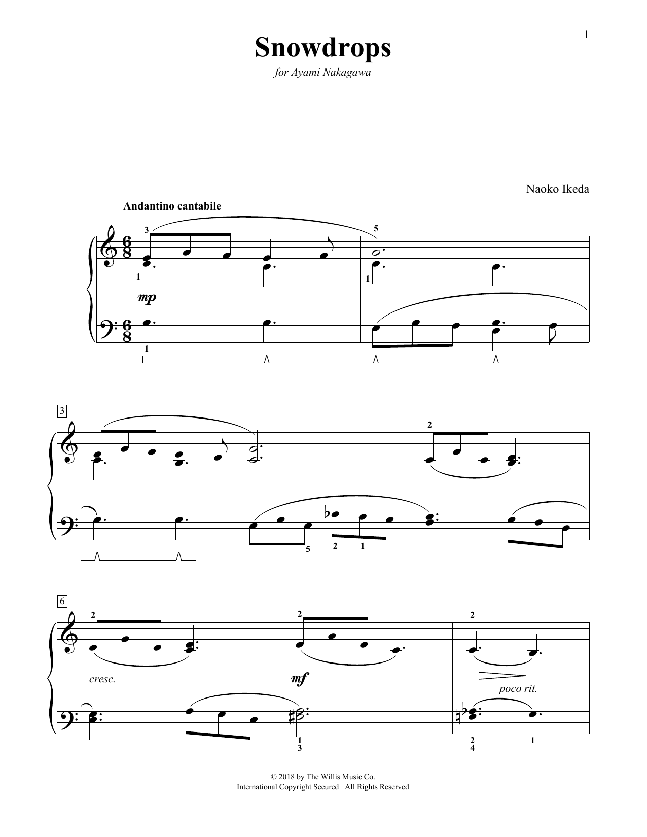 Download Naoko Ikeda Snowdrops Sheet Music and learn how to play Educational Piano PDF digital score in minutes