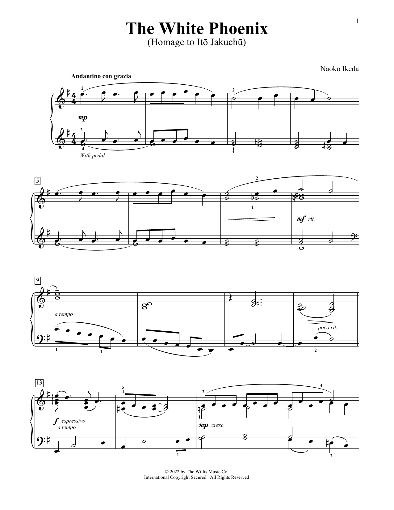 Download Naoko Ikeda The White Phoenix (Homage To Ito Jakuchu) Sheet Music and learn how to play Educational Piano PDF digital score in minutes