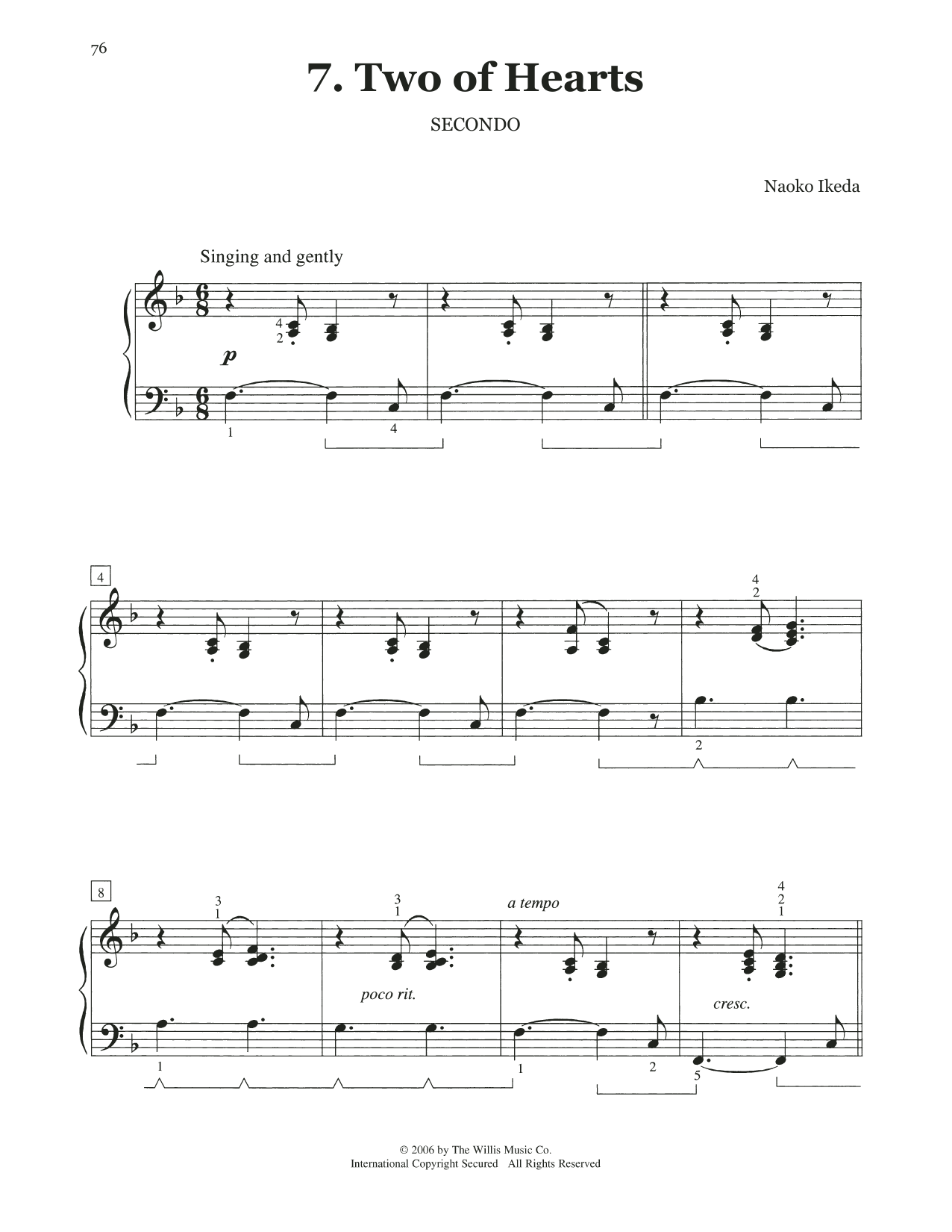 Download Naoko Ikeda Two Of Hearts Sheet Music and learn how to play Piano Duet PDF digital score in minutes