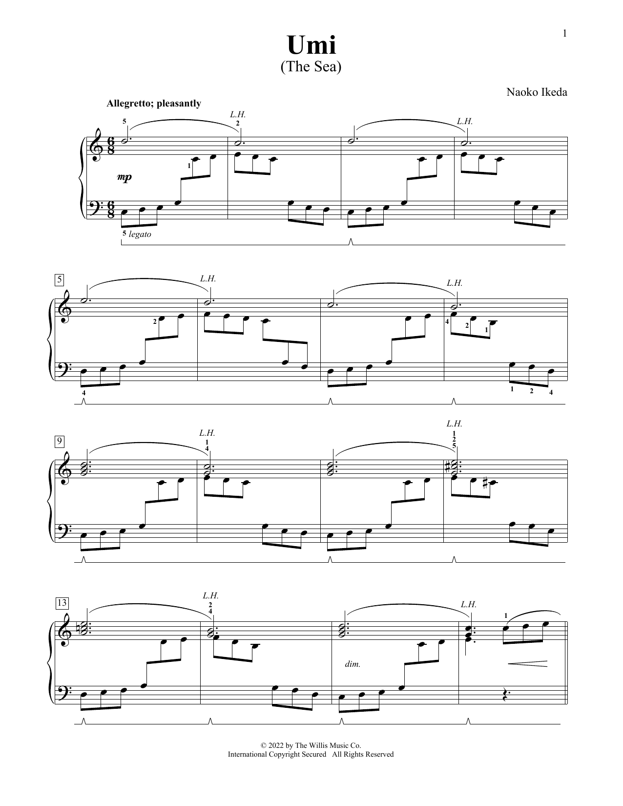 Download Naoko Ikeda Umi (The Sea) Sheet Music and learn how to play Educational Piano PDF digital score in minutes