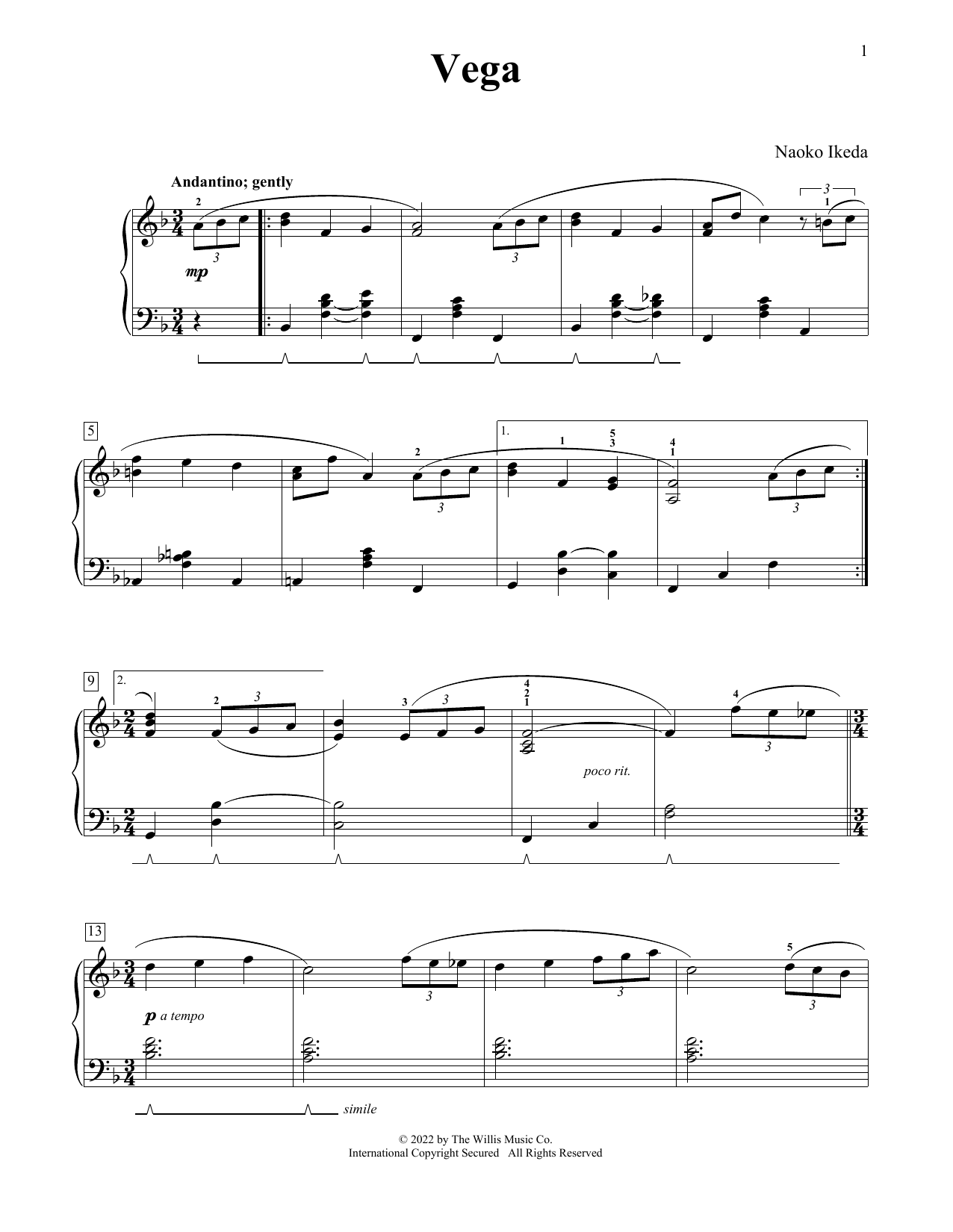 Download Naoko Ikeda Vega Sheet Music and learn how to play Educational Piano PDF digital score in minutes