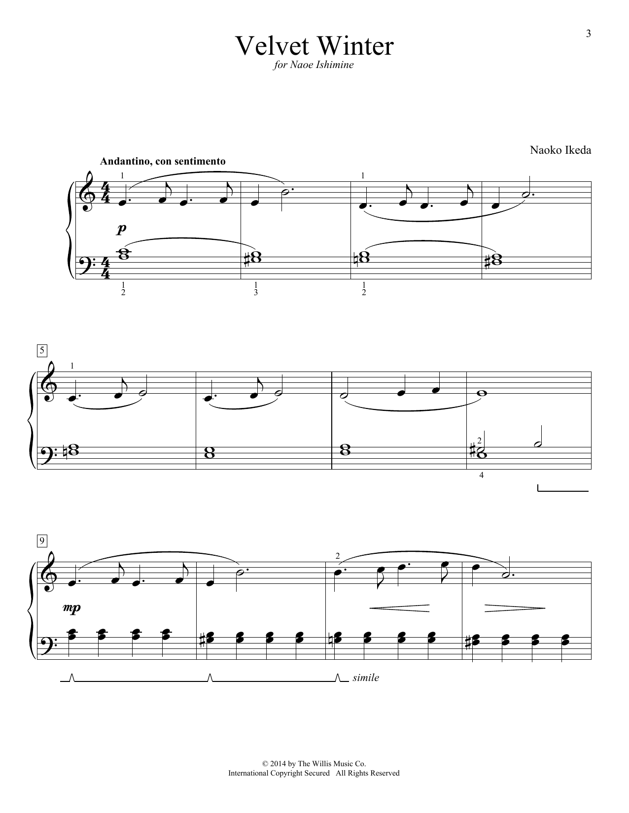 Download Naoko Ikeda Velvet Winter Sheet Music and learn how to play Easy Piano PDF digital score in minutes