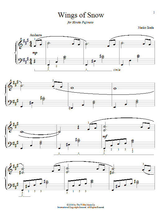 Download Naoko Ikeda Wings Of Snow Sheet Music and learn how to play Easy Piano PDF digital score in minutes