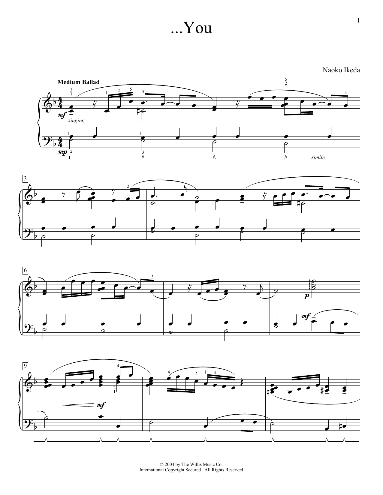 Download Naoko Ikeda ...You Sheet Music and learn how to play Educational Piano PDF digital score in minutes