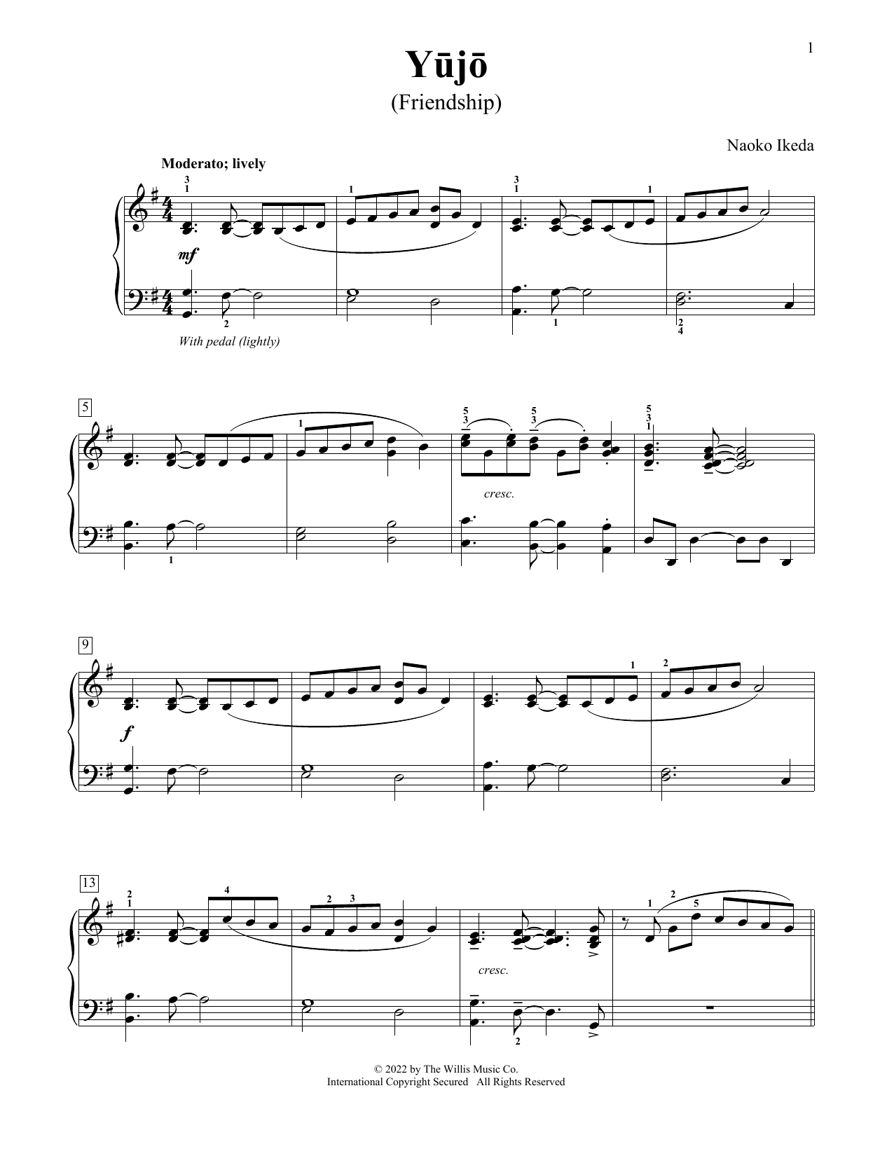 Download Naoko Ikeda Yujo (Friendship) Sheet Music and learn how to play Educational Piano PDF digital score in minutes