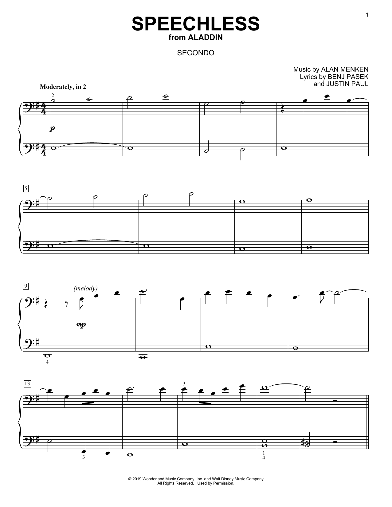 Download Naomi Scott Speechless (from Disney's Aladdin) (arr. David Pearl) Sheet Music and learn how to play Piano Duet PDF digital score in minutes
