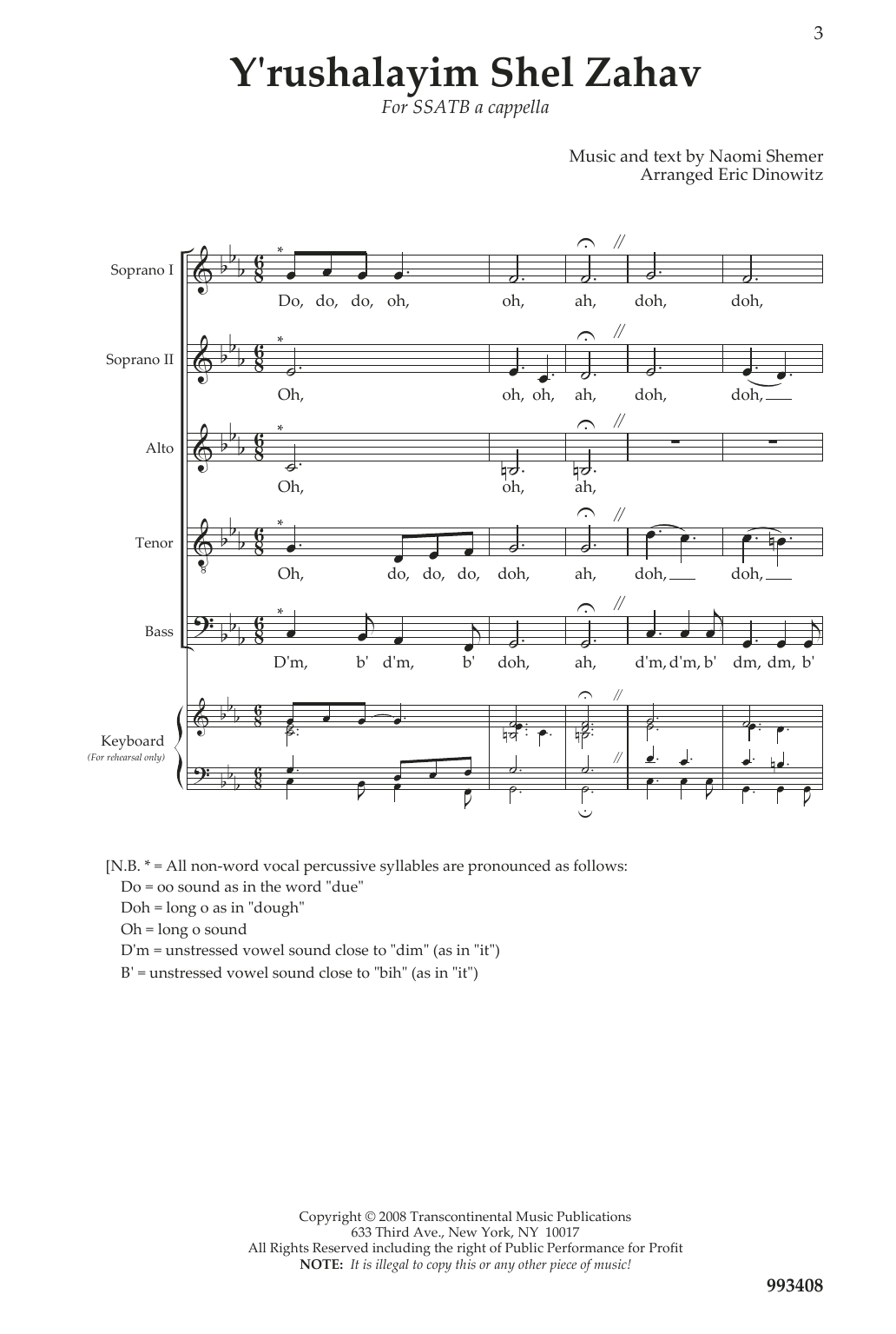 Download Naomi Shemer Y'rushalayim Shel Zahav (Jerusalem Of Gold) (arr. Eric Dinowitz) Sheet Music and learn how to play SSATB Choir PDF digital score in minutes