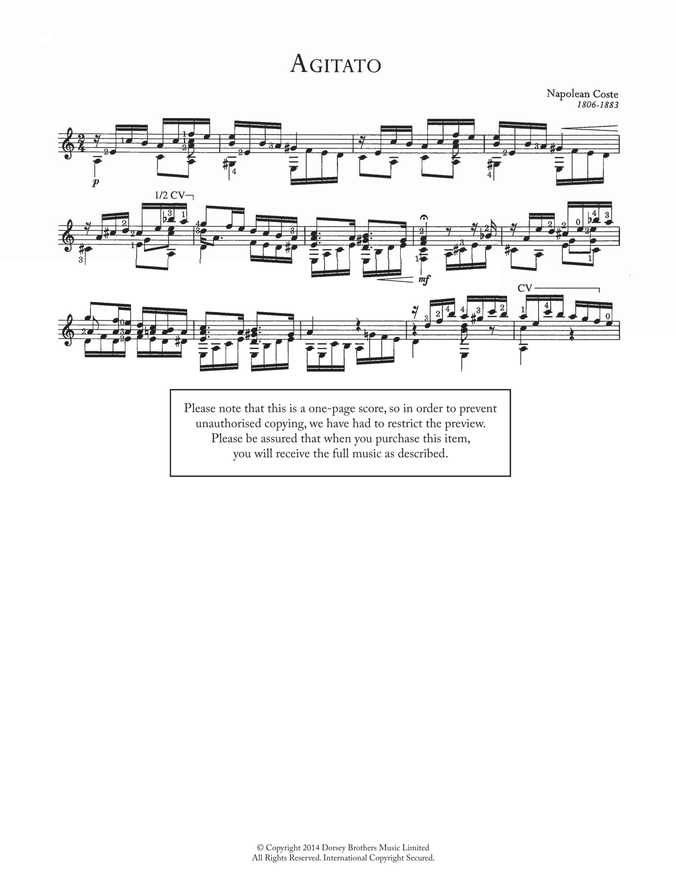 Download Napoleon Coste Agitato Sheet Music and learn how to play Guitar PDF digital score in minutes