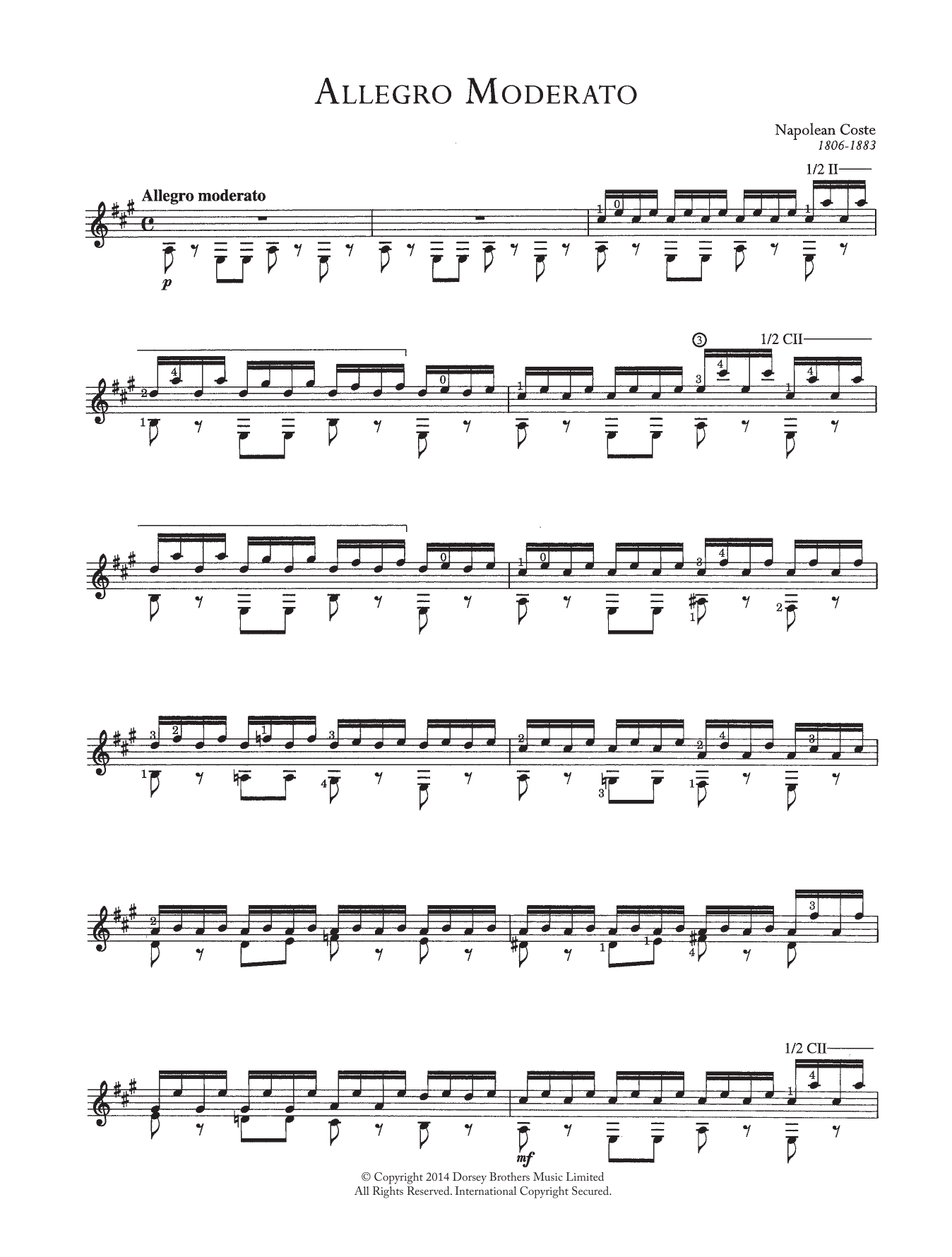 Download Napoleon Coste Allegro Moderato Sheet Music and learn how to play Guitar PDF digital score in minutes
