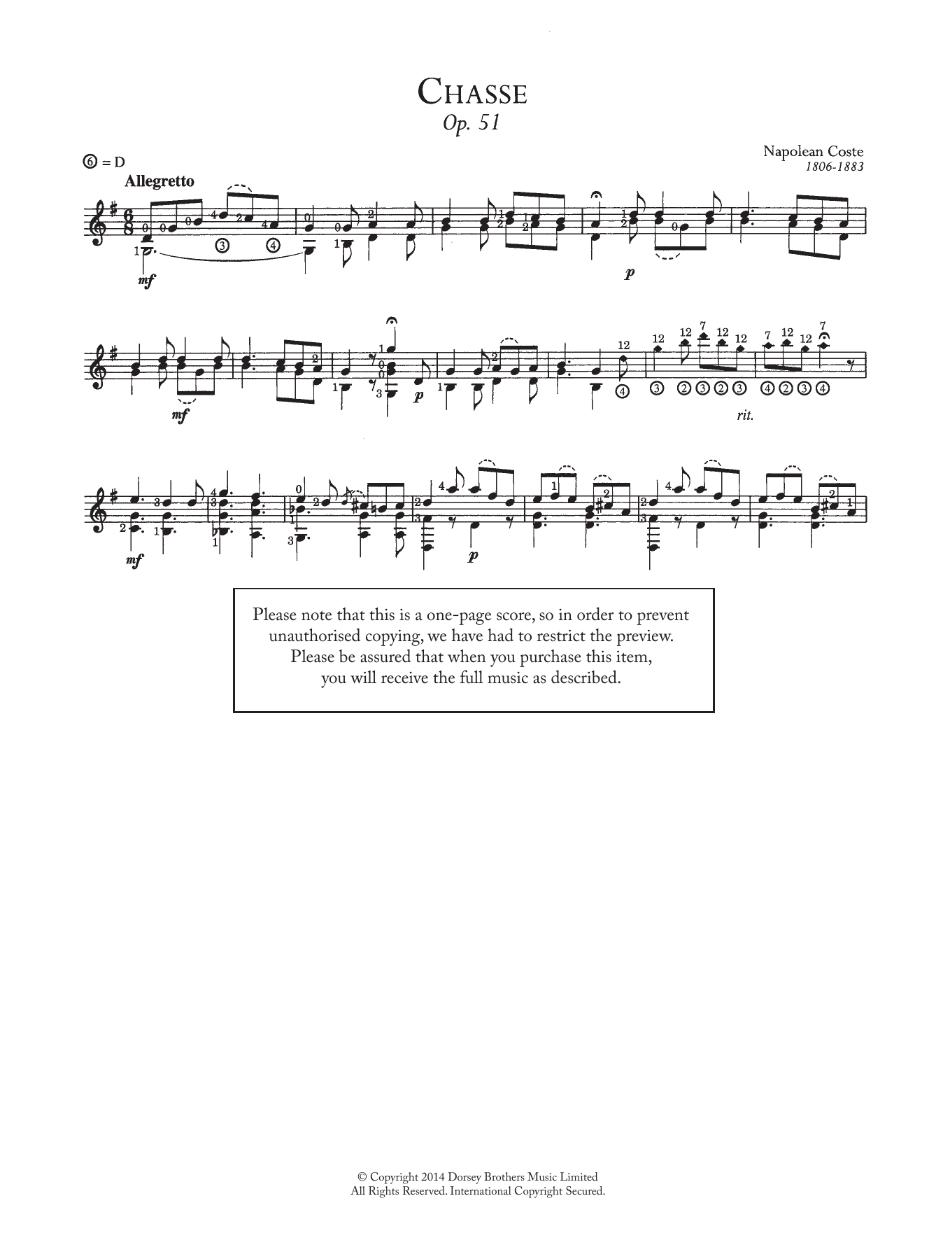 Download Napoleon Coste Chasse, Op.51 Sheet Music and learn how to play Guitar PDF digital score in minutes