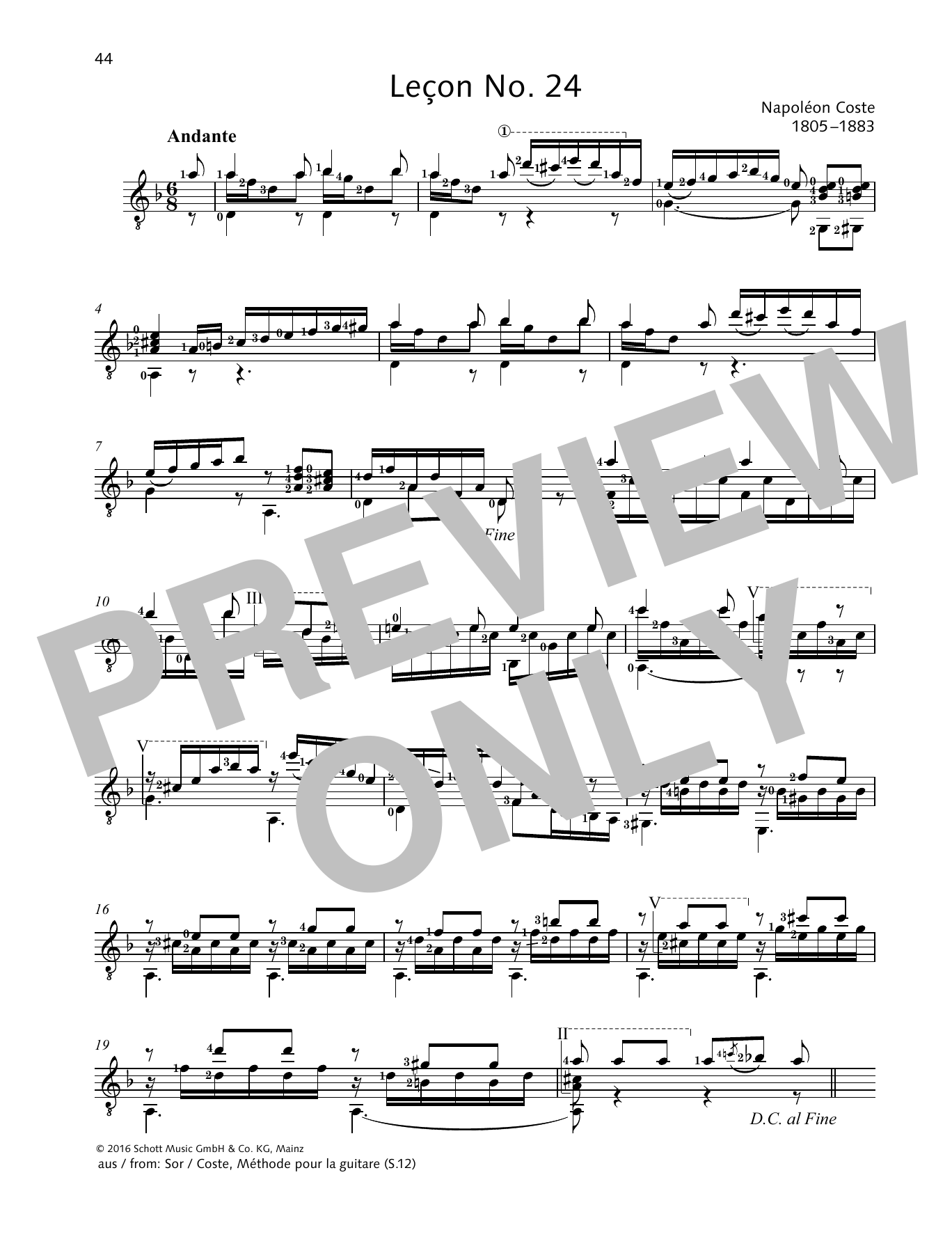 Download Napoleon Coste Leçon No. 24 Sheet Music and learn how to play Solo Guitar PDF digital score in minutes