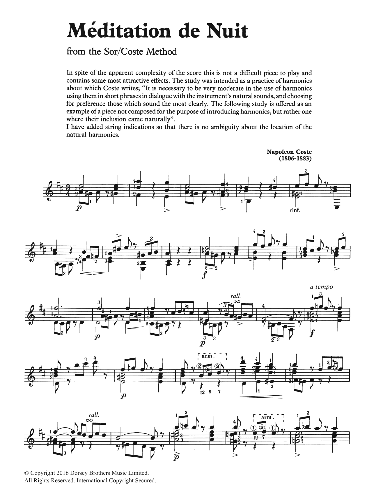Download Napoleon Coste Meditation De Nuit Sheet Music and learn how to play Guitar PDF digital score in minutes