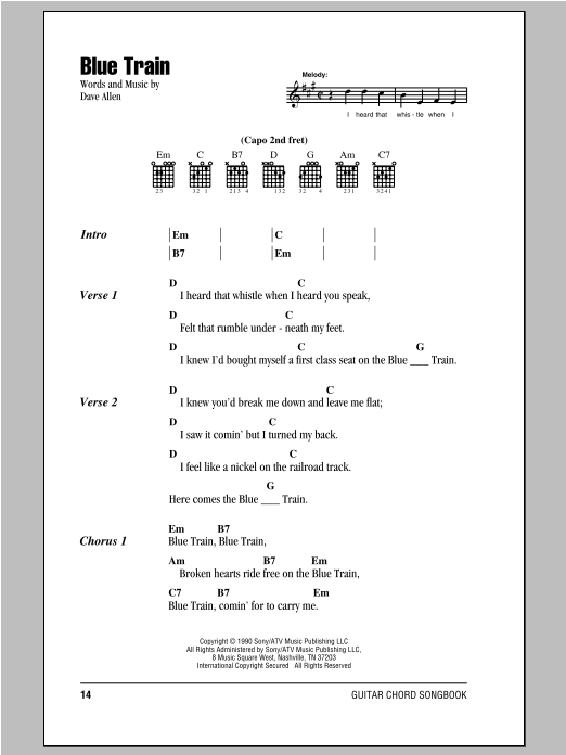 Download Nashville Bluegrass Band Blue Train Sheet Music and learn how to play Real Book – Melody, Lyrics & Chords PDF digital score in minutes