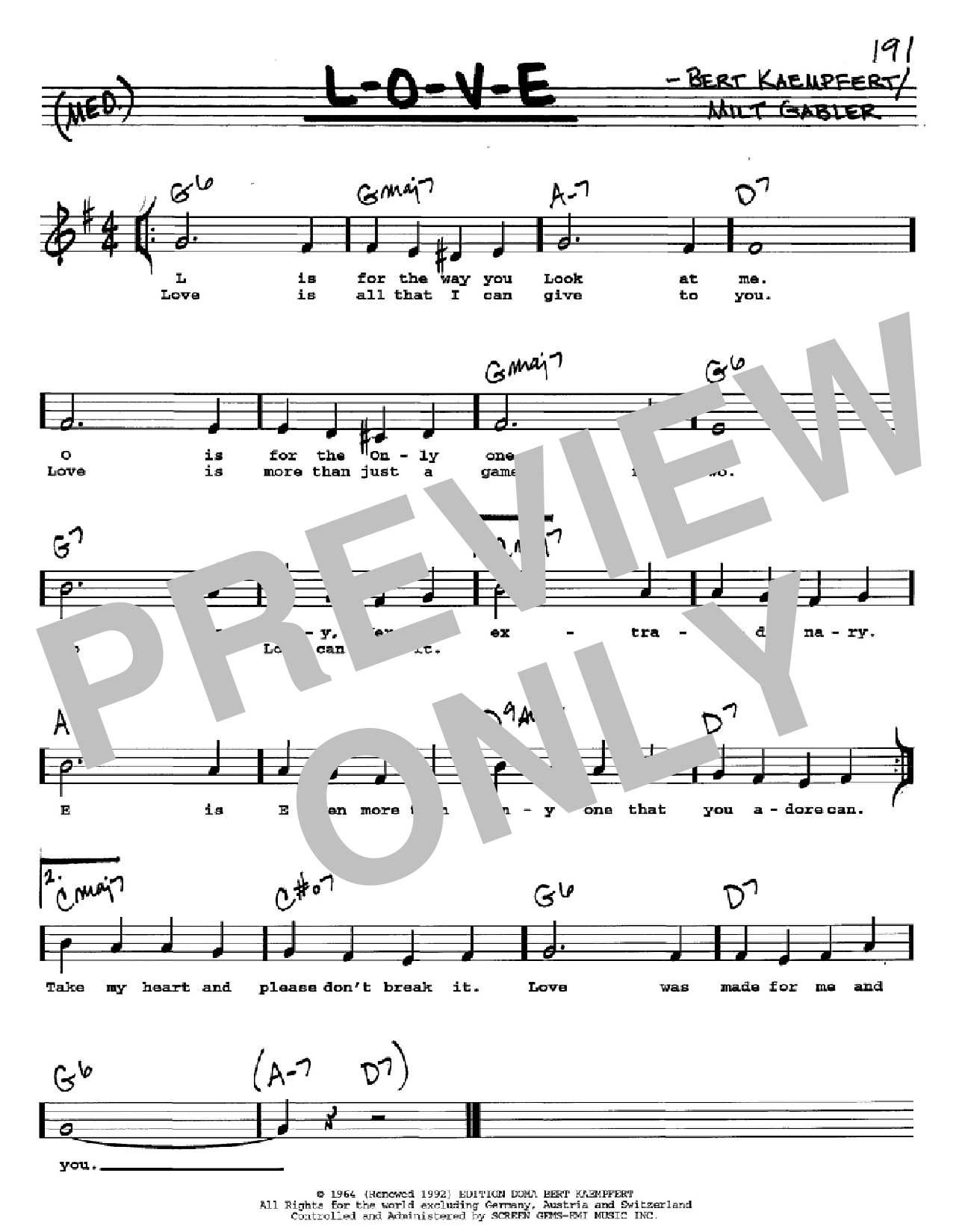 Download Nat King Cole L-O-V-E Sheet Music and learn how to play Piano, Vocal & Guitar (Right-Hand Melody) PDF digital score in minutes