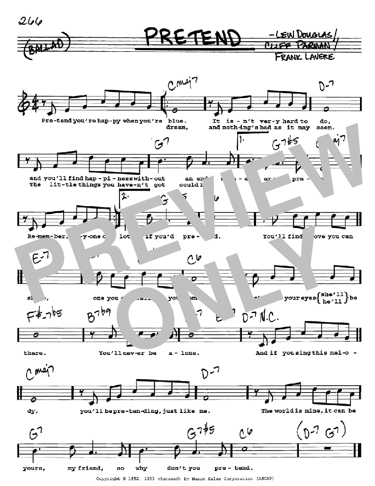 Download Nat King Cole Pretend Sheet Music and learn how to play Real Book – Melody, Lyrics & Chords PDF digital score in minutes