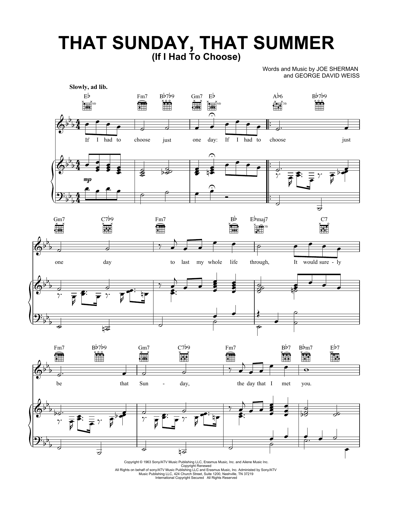 Download Nat King Cole That Sunday That Summer (If I Had To Choose) Sheet Music and learn how to play Piano, Vocal & Guitar (Right-Hand Melody) PDF digital score in minutes