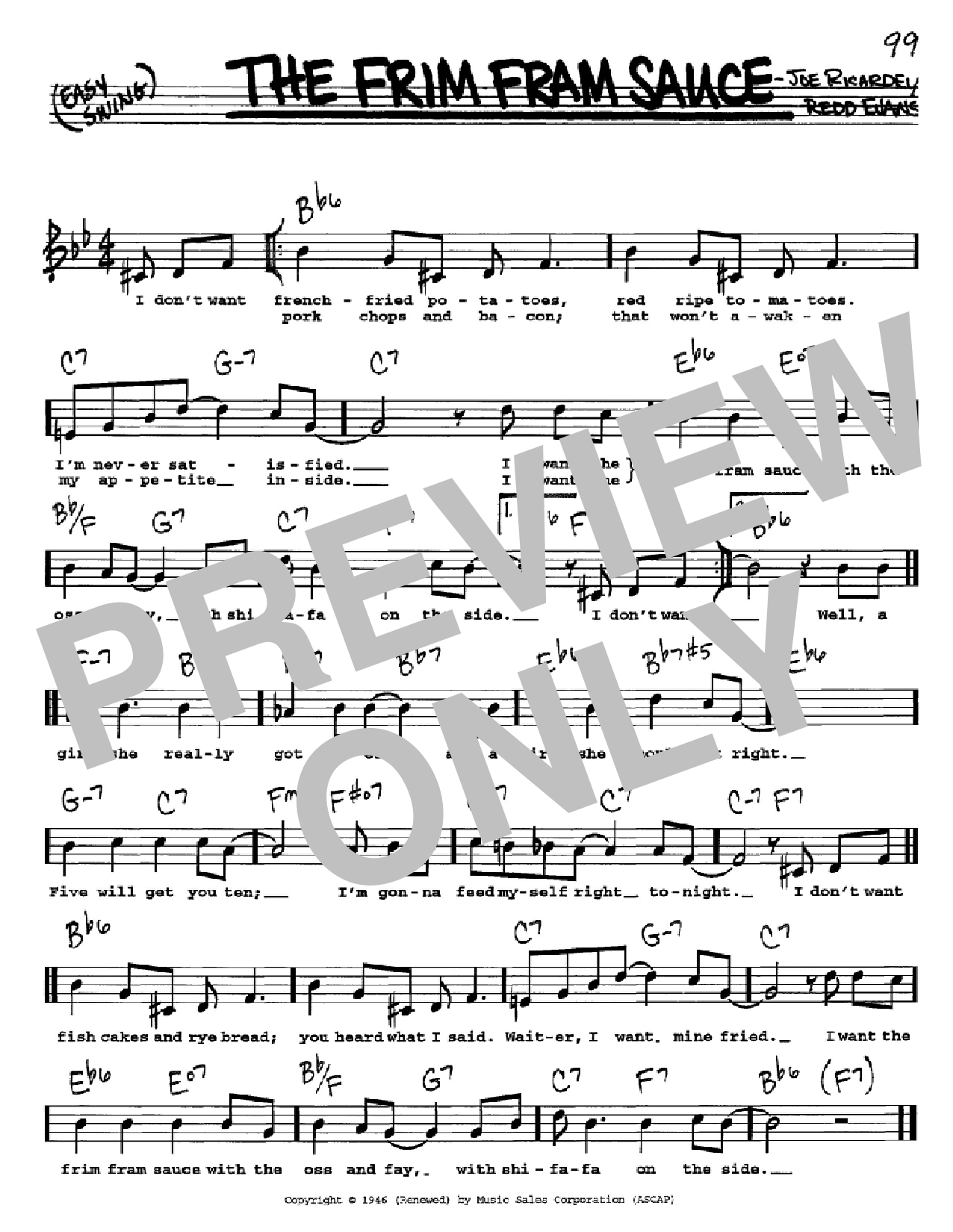 Download Nat King Cole The Frim Fram Sauce Sheet Music and learn how to play Real Book - Melody, Lyrics & Chords - C Instruments PDF digital score in minutes