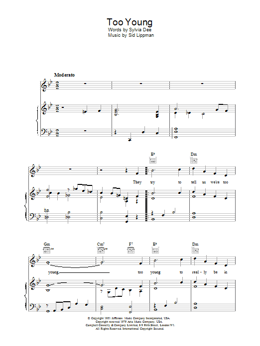 Download Nat King Cole Too Young Sheet Music and learn how to play Piano, Vocal & Guitar (Right-Hand Melody) PDF digital score in minutes