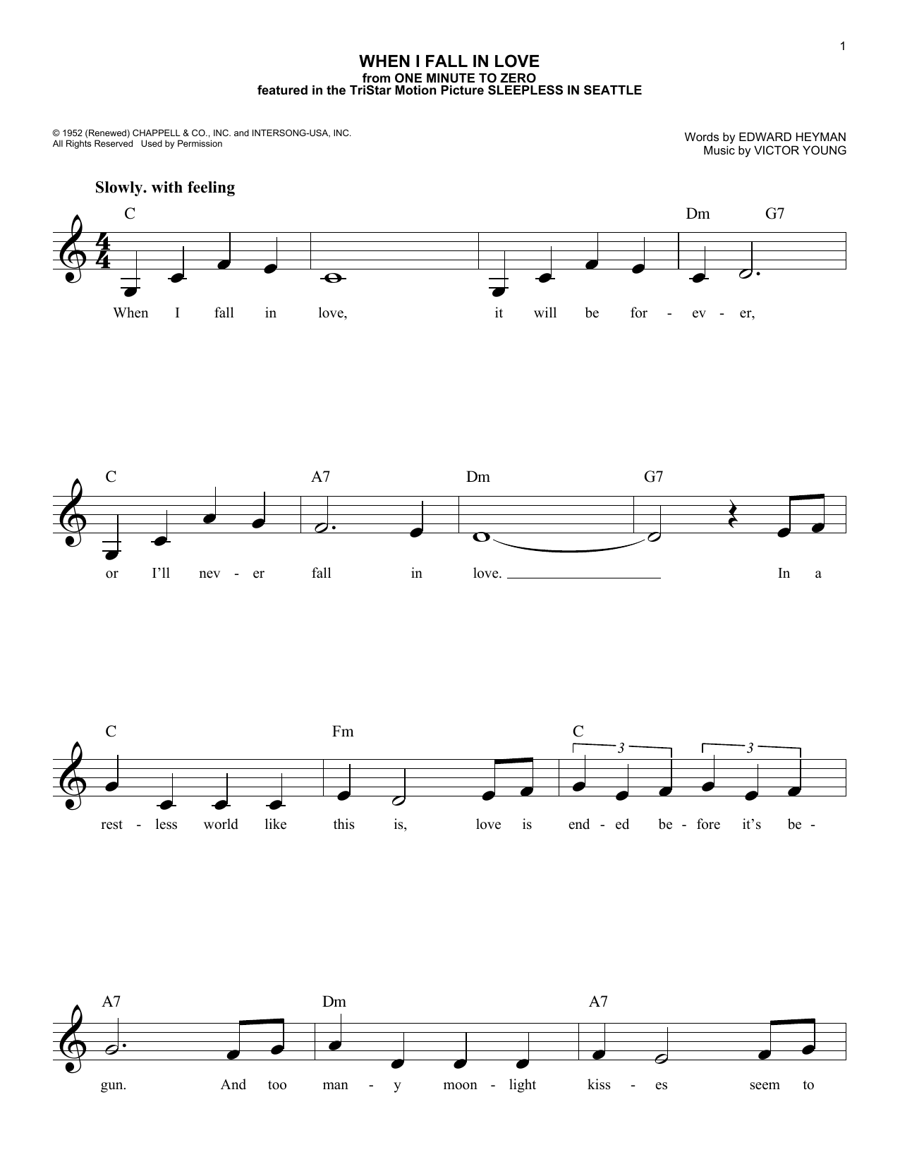 Download Nat King Cole When I Fall In Love Sheet Music and learn how to play Lead Sheet / Fake Book PDF digital score in minutes