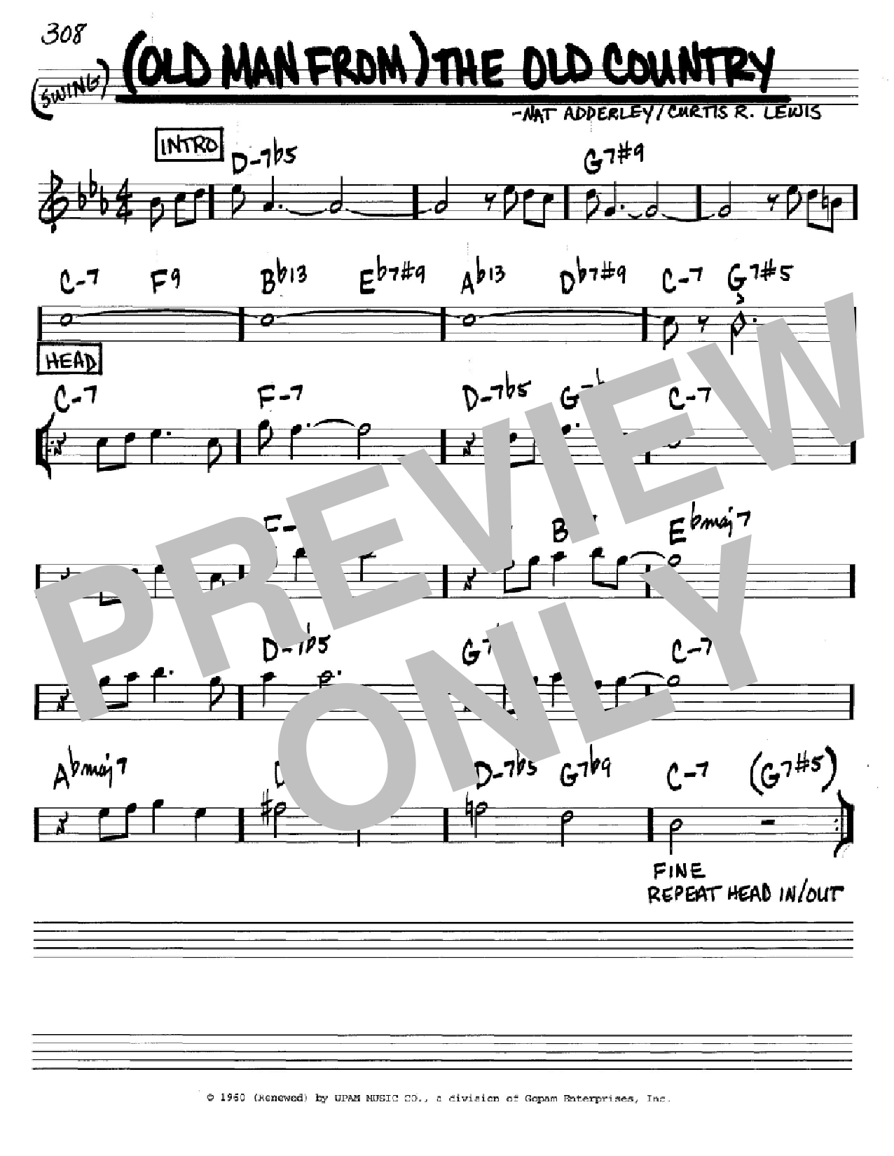 Download Nat Adderley (Old Man From) The Old Country Sheet Music and learn how to play Real Book – Melody & Chords – C Instruments PDF digital score in minutes