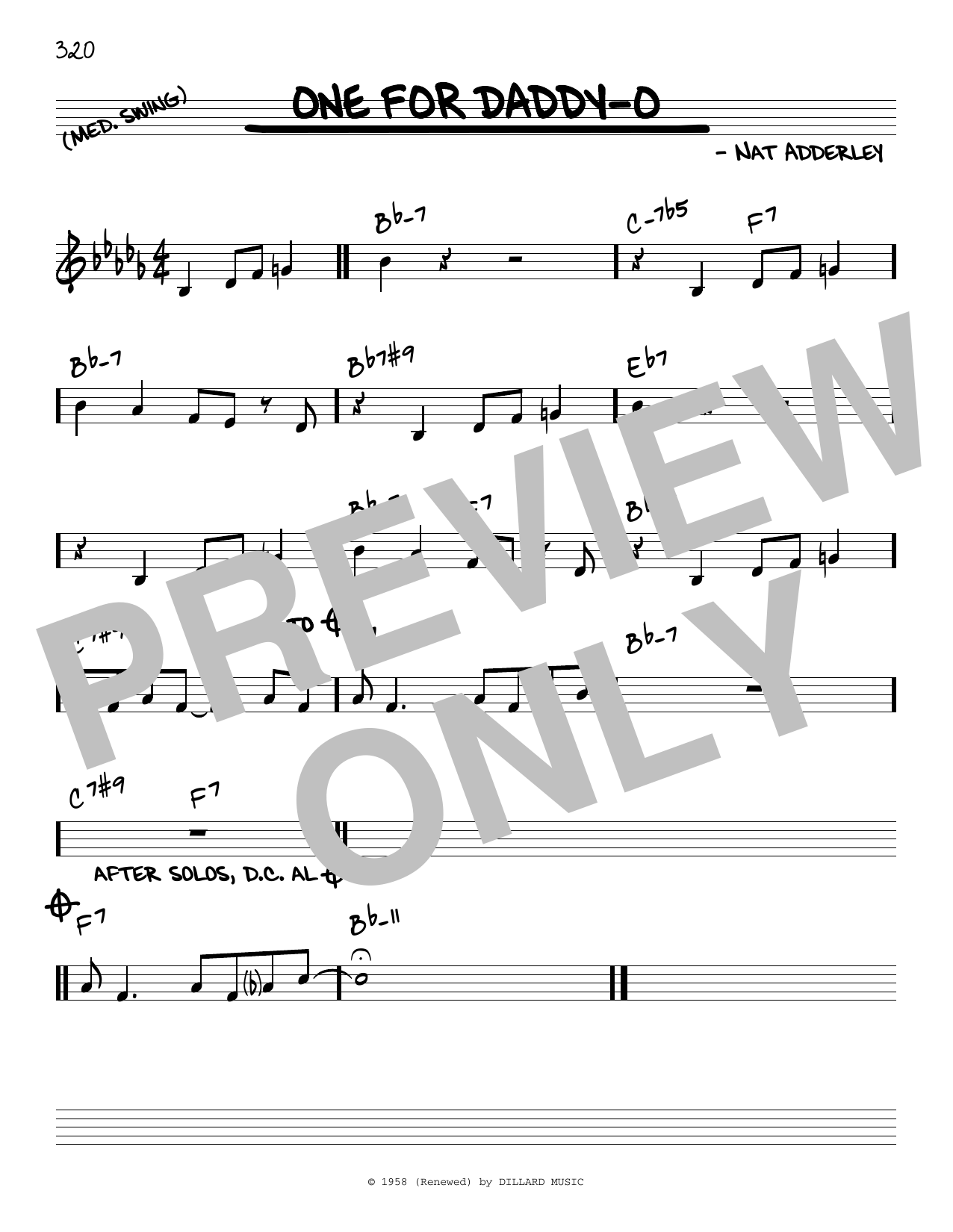 Download Nat Adderley One For Daddy-O Sheet Music and learn how to play Real Book – Melody & Chords PDF digital score in minutes