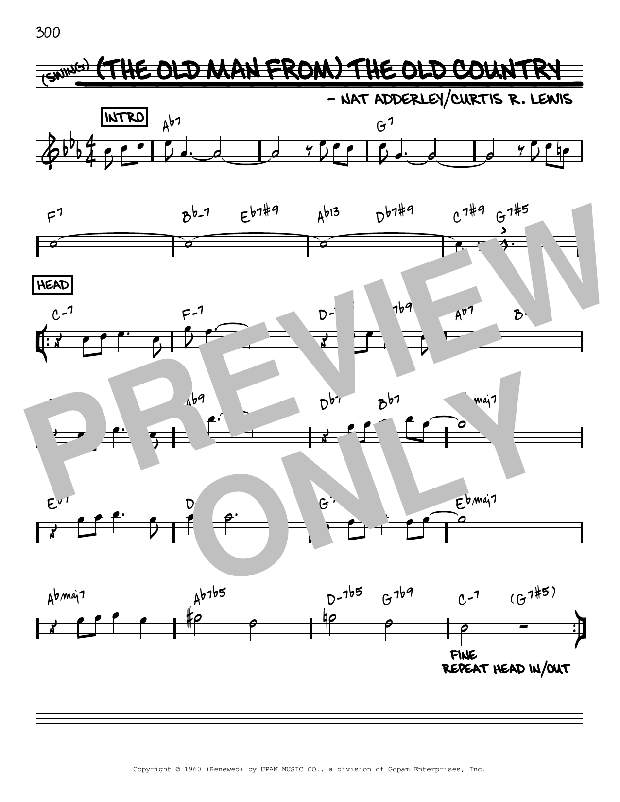 Download Nat Adderley (The Old Man From) The Old Country [Reharmonized version] (arr. Jack Grassel) Sheet Music and learn how to play Real Book – Melody & Chords PDF digital score in minutes